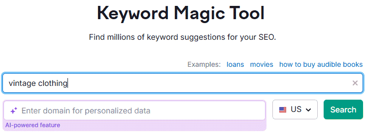 Semrush Keyword Magic Fashion Niche Vintage Clothing