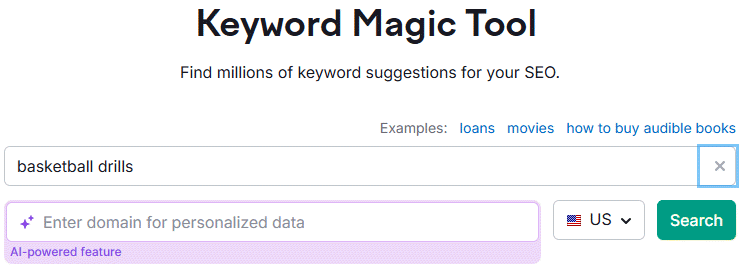 Semrush Keyword Magic Sports Niche Basketball Drills